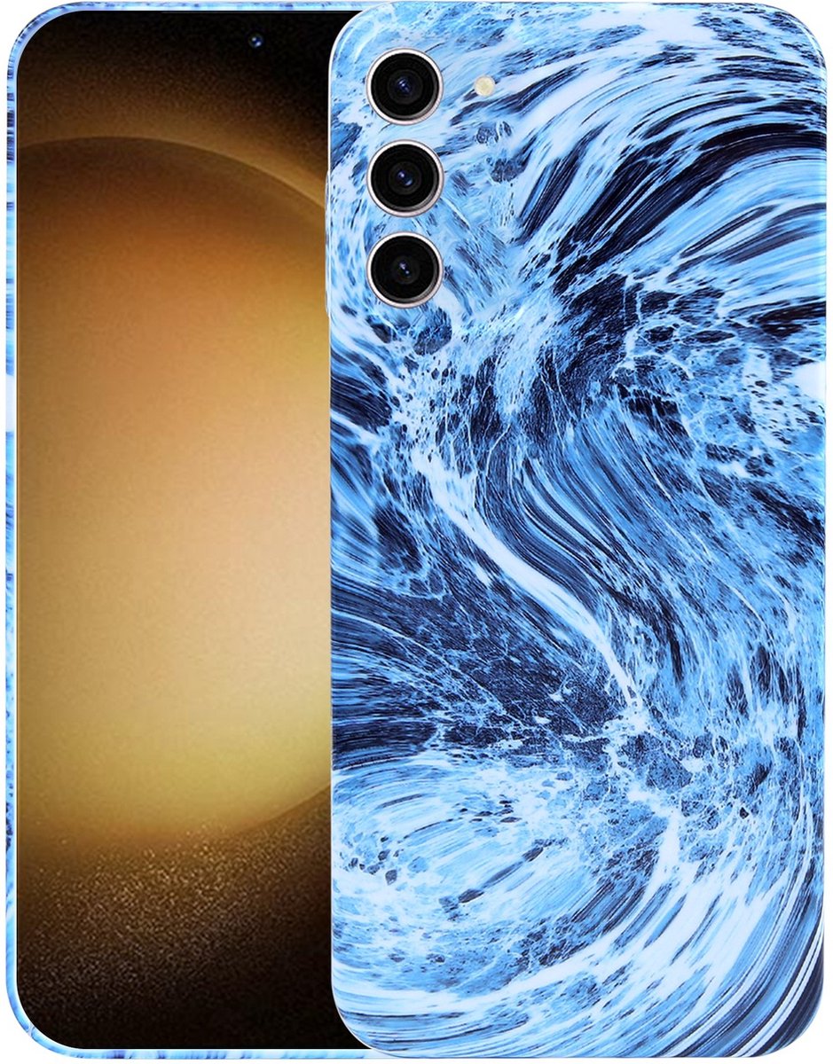 MarbleShield - De ultieme marmeren TPU beschermhoes voor uw Galaxy S23+ 5G Navy blauw / Wit