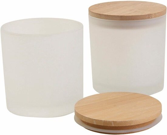 Glazen potten met houten deksels, H: 9 cm, d 8 cm, 12 stuk/ 1 doos