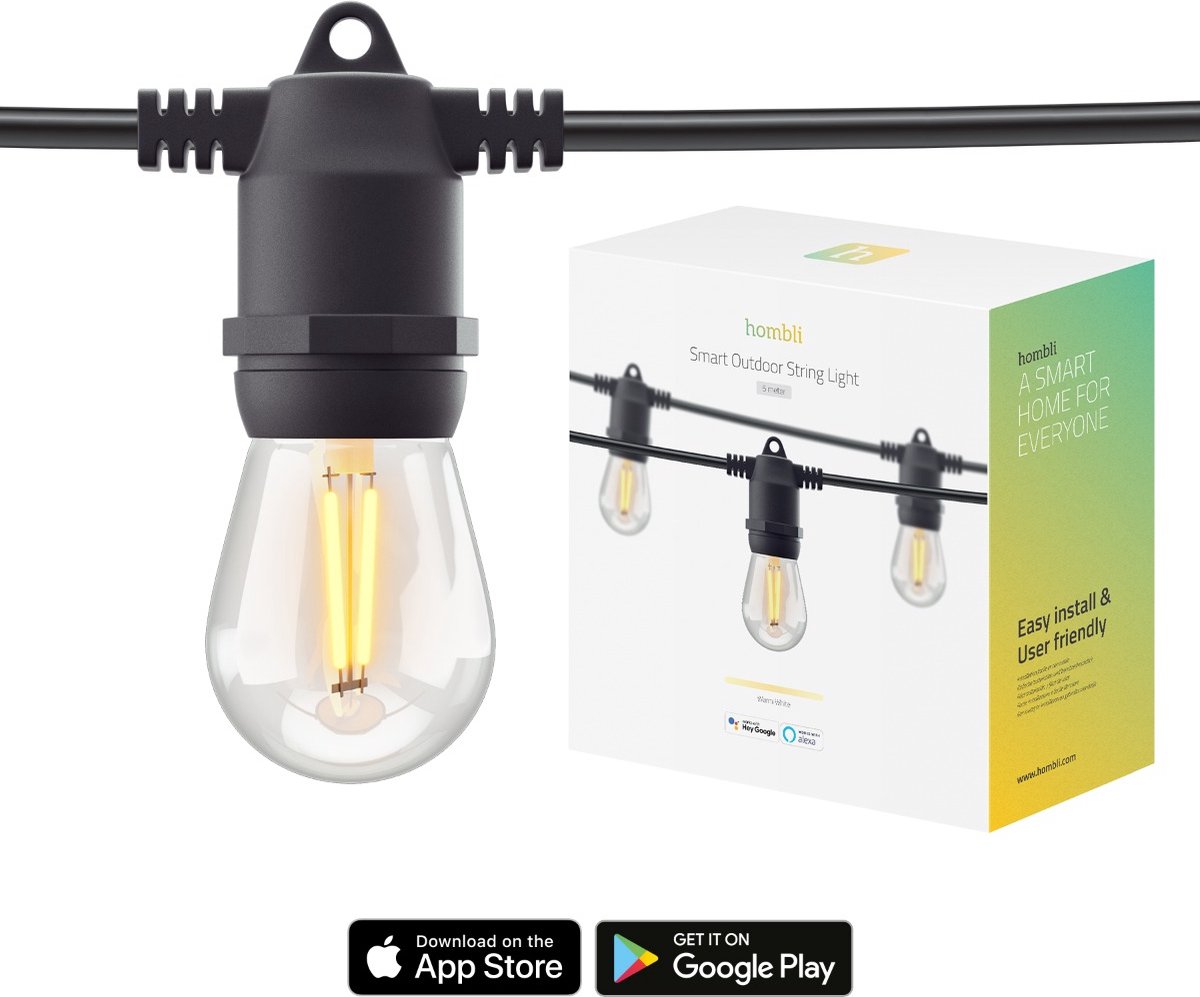 Hombli Smart Outdoor String Light 5m – Lichtsnoer voor buiten – Sfeerverlichting voor in de tuin balkon en terras – Weerbestending IP65