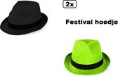 2x Chapeau de Festival combi vert fluo et noir taille 59 - Paille - Chapeaux chapeau festival theme party party party