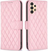 BINFEN Rhombus Book Case - Geschikt voor Samsung Galaxy A13 4G / A13 5G / A04s Hoesje - Roze