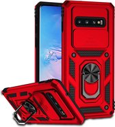 Coverup Ring Kickstand Back Cover met Camera Shield - Geschikt voor Samsung Galaxy S10 Hoesje - Rood