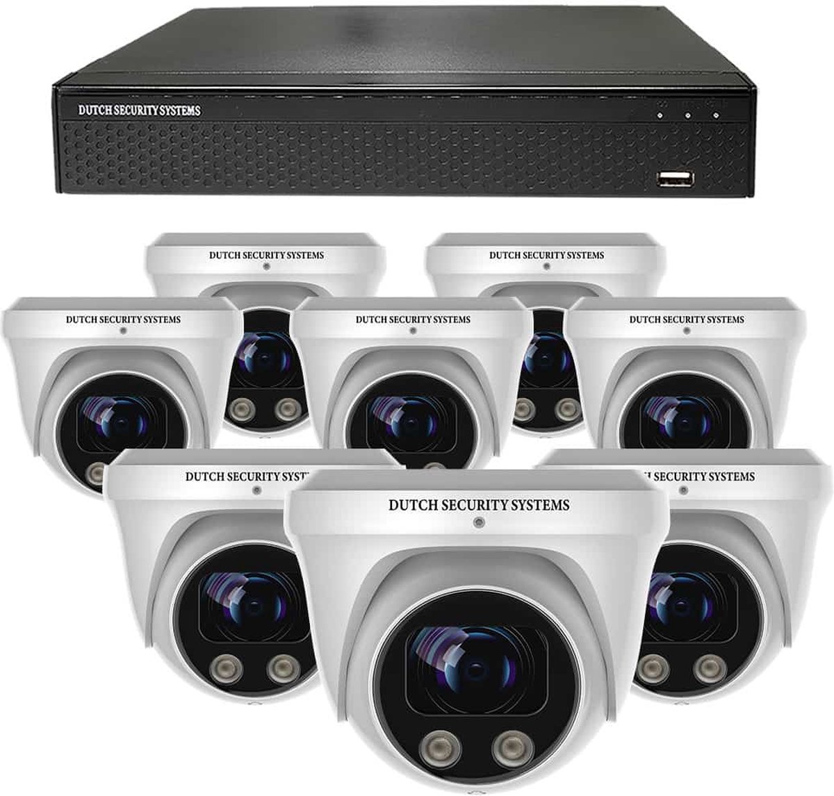 Draadloze Beveiligingscamera Set - 8x PRO Dome Camera - QHD 2K - Sony 5MP - Wit - Buiten & Binnen - Met Nachtzicht - Incl. Recorder & App