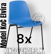 King of Chairs -set van 8- model KoC Elvira azuurblauw met zwart onderstel. Kantinestoel stapelstoel kuipstoel vergaderstoel tuinstoel kantine stoel stapel kantinestoelen stapelstoelen kuipstoelen stapelbare keukenstoel Helene eetkamerstoel