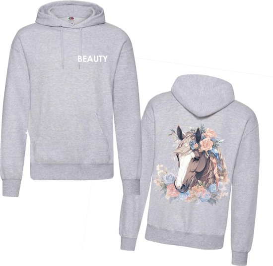 Hoodie paarden - gepersonaliseerde hoodie voor de paardenliefhebber - Hoodie voor op de manege - Lichtgrijs - Maat S