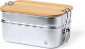 Boîte à lunch OneTrippel compartiment Inox - Boîte à pain - Boîte à pain - Lunch box Adultes - Inox - Bamboe - 940 ml