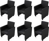 Chaises de salle à manger avec roulettes en cuir synthétique noir 6 pcs