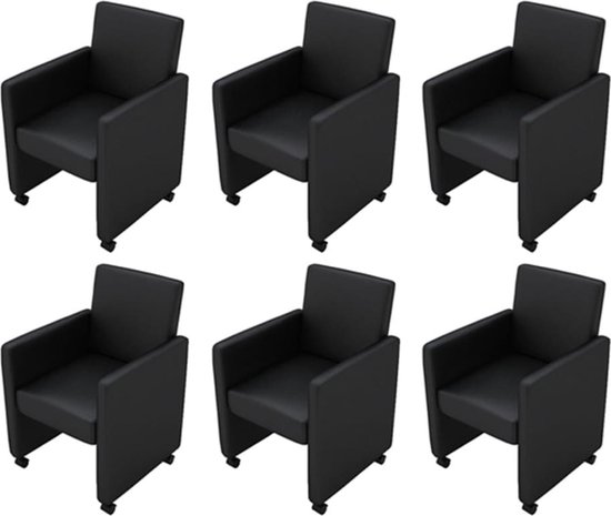 Chaises de salle à manger avec roulettes en cuir synthétique noir 6 pcs |  bol.com