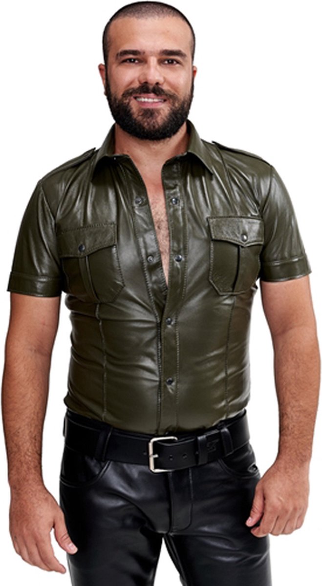 Mister B - Schapenleer politie shirt - Korte mouw - Groen - Medium