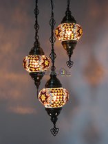 Turkse Lamp - Hanglamp - Mozaïek Lamp - Marokkaanse Lamp - Oosters Lamp - ZENIQUE - Authentiek - Handgemaakt - Kroonluchter - Bruin - 3 bollen