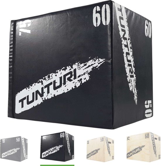 Tunturi Plyo Box Voor Krachttraining - Houten fitnesskist met soft cover gemaakt van EVA materiaal - Jumpbox 40/50/60cm - Incl. gratis fitnessapp