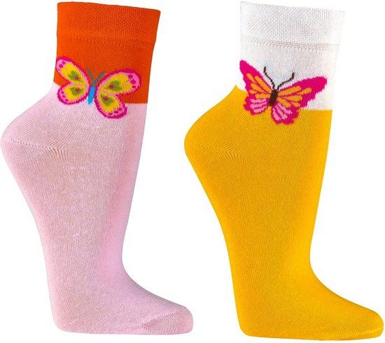 Chaussettes femme papillon, coton, coloré, 2 paires