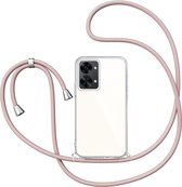 Hoesje met Koord geschikt voor OnePlus Nord 2T - Back Cover Siliconen Case Transparant Hoes Roségoud