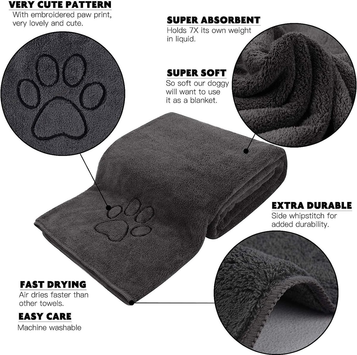 KinHwa Serviette pour Chien Super Absorbant，76cm x 127cm Grande