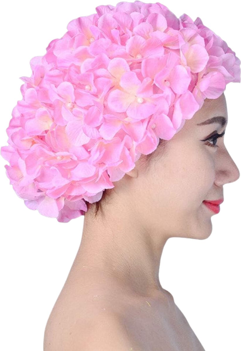 Winkrs | Licht roze bloemetjes badmuts | Douche accessoire, haarbedekking, douchecap, zwemmen — afbeelding 3