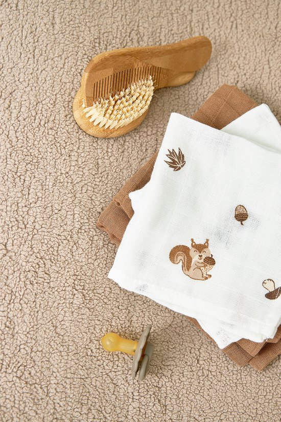 Meyco Baby Forest Animals washandjes - 3-pack - hydrofiel - toffee - 20x17cm — afbeelding 2
