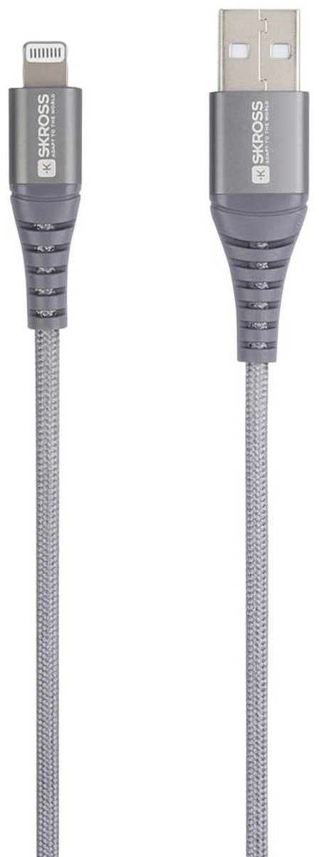 Skross USB-kabel USB 2.0 USB-C stekker, Apple Lightning stekker 1.20 m Space grijs Rond, Flexibel, Stoffen mantel SKCA0
