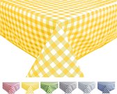 Wasdoek tafelkleed afwasbaar vierkant 140 x 240 cm geruit geruit geel