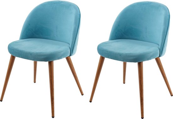 Set van 2 eetkamerstoelen MCW-D53, stoel keukenstoel retro jaren 50 design, fluweel ~ turquoise
