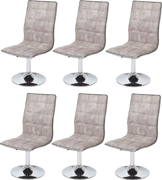 Set van 6 eetkamerstoelen MCW-C41, stoel keukenstoel, in hoogte verstelbaar draaibaar, stof/textiel ~ vintage pebble grey