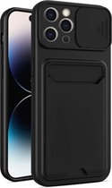 Smartphonica iPhone 14 Pro TPU Cover Case Hoesje met Camera Slide en Pashouder - Zwart / Back Cover geschikt voor Apple iPhone 14 Pro
