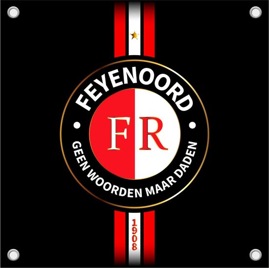 Feyenoord Tuinposter - Geen Woorden Maar Daden 1 - Voetbal - Tuinposter - Poster - Tuindecoratie - 100x100cm - Voorzien Van Ophangogen