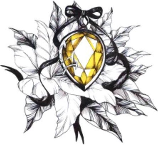 Water overdraagbare Tijdelijke Tattoo: Bloemen met Gele edelsteen 60x60mm
