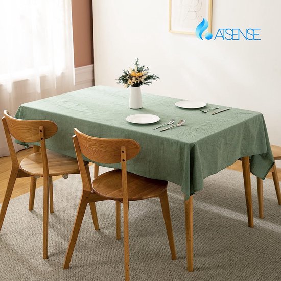 ATsense Beige Tafelkleed, Linnen Look, 100% Gewassen Katoen, Rechthoekig, 140 x 240 cm