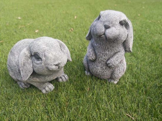 konijn set 2 stuks beeld beton konijnen