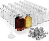 Mini 100 ml Glazen Likeurflessen met Zilveren Doppen & Trechter (50 Pak) - Lege Schroefdop Miniatuur Geschenkflesjes voor Huwelijk & Feestjes - Alcohol, Schnaps, Whisky, Shots en Drank