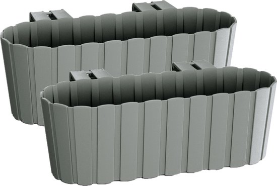 Set de 4 x jardinières / jardinières de balcon rectangulaires en plastique avec crochets gris 38 cm - Décorations de Jardin/ balcon