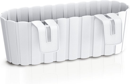 Balkon plantenbak/bloembak - Set van 2x stuks - met haken - kunststof - rechthoekige - wit - 38 cm - Tuin/balkon decoraties