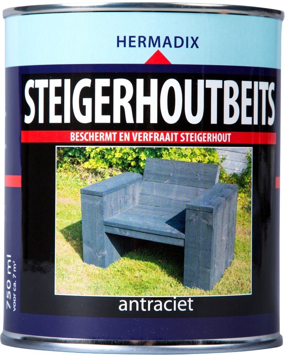 Hermadix Steigerhoutbeits - 0,75 liter - Antraciet – foto 3