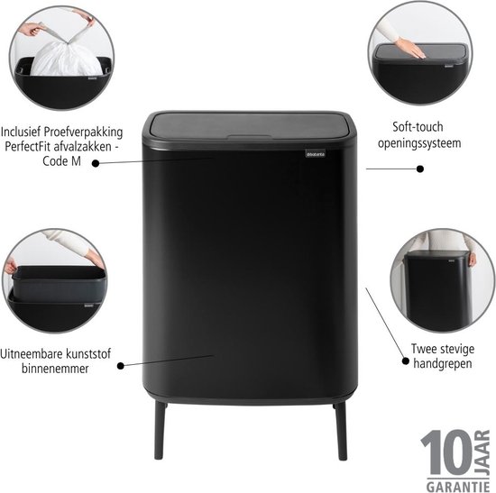 Brabantia Bo Touch Bin Hi Prullenbak - 60 liter - Matt Black - Brabantia