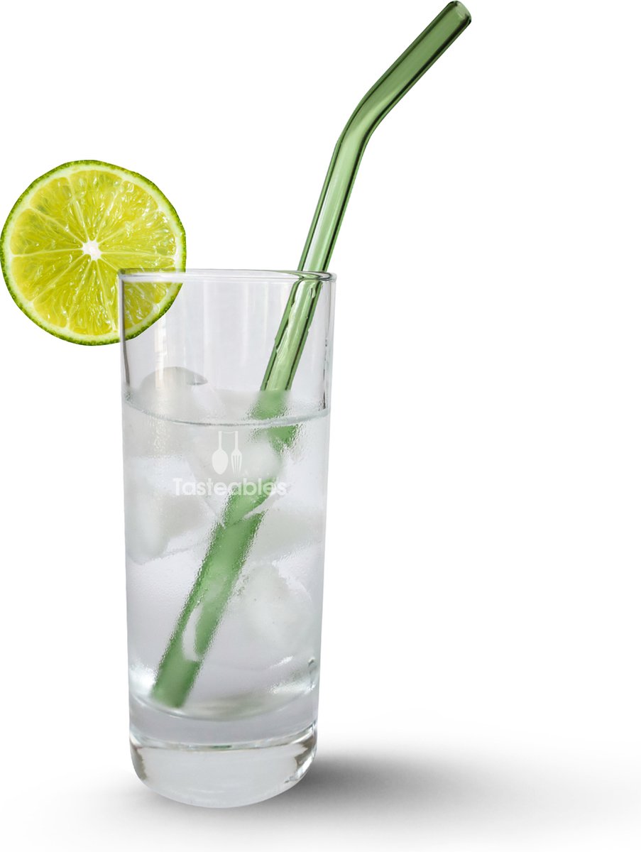 Glazen Rietjes Gebogen - Cocktail Rietjes - Tasteables - Set van 8 - Duurzaam - Herbruikbaar - Reinigingsborstel - 200mm lengte - Groen — cadeau in Koken & Dineren - foto 3