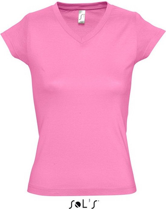 Dames t-shirt V-hals roze 100% katoen slimfit - Dameskleding shirts 38
