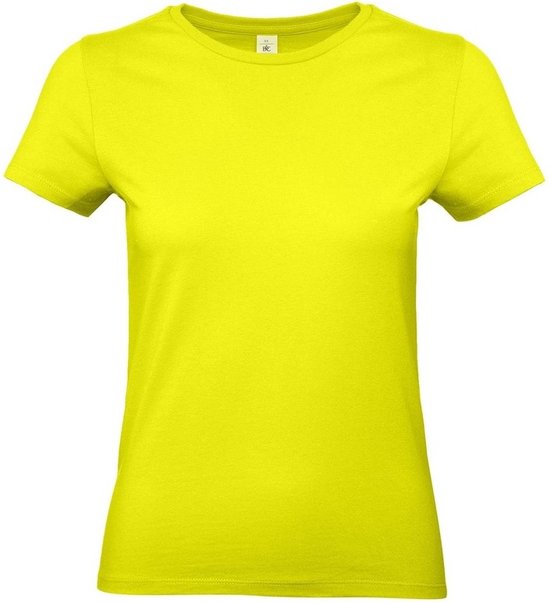 B&C Basic dames t-shirt - neon geel - met ronde hals - katoen XL