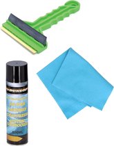 Autoramen IJskrabber met trekker groen 16 cm met anti-condens doek en ruitenontdooier spray 660 ml - Winter vorst accessoires
