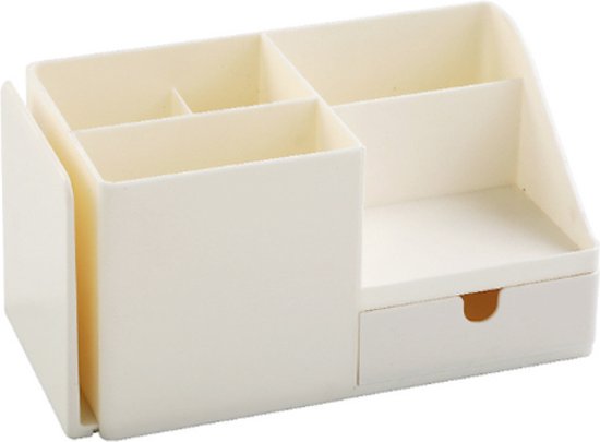 Bureau Organizer – Pennenhouder – Pennenbak – Kleur Wit/Eierschaalgeel– Lichte Kunststof - Opbergsysteem – Bureau Accessoires – Uittrekbaar Gedeelte – Afmetingen 21 cm... - Afbeelding 7
