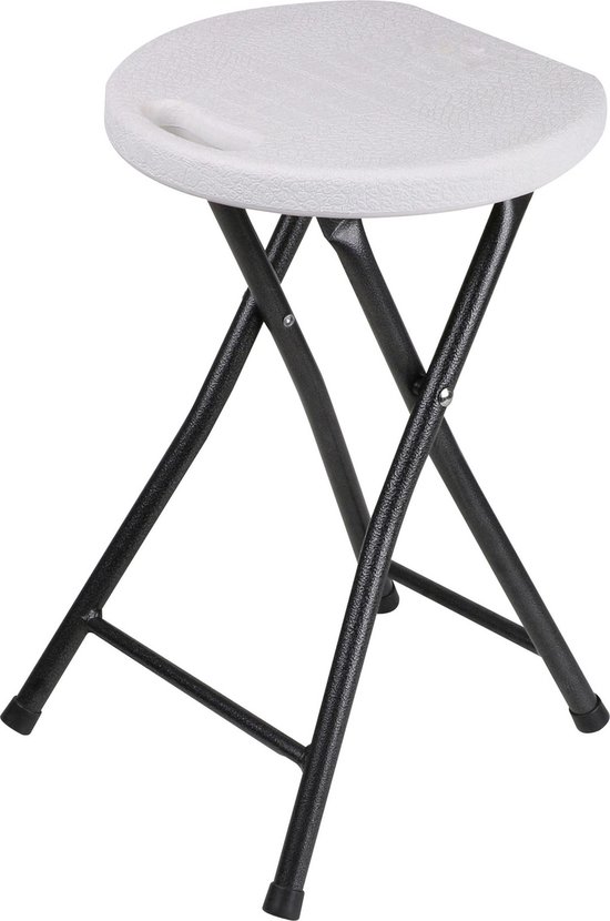 Urban Living bijzet krukje/stoel - Opvouwbaar - wit/zilver - D30 x H45 cm