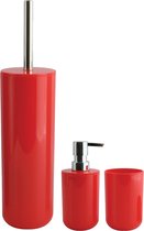 MSV Badkameraccessoire Moods - toiletborstel in houder - beker - zeeppompje - rood - kunststof