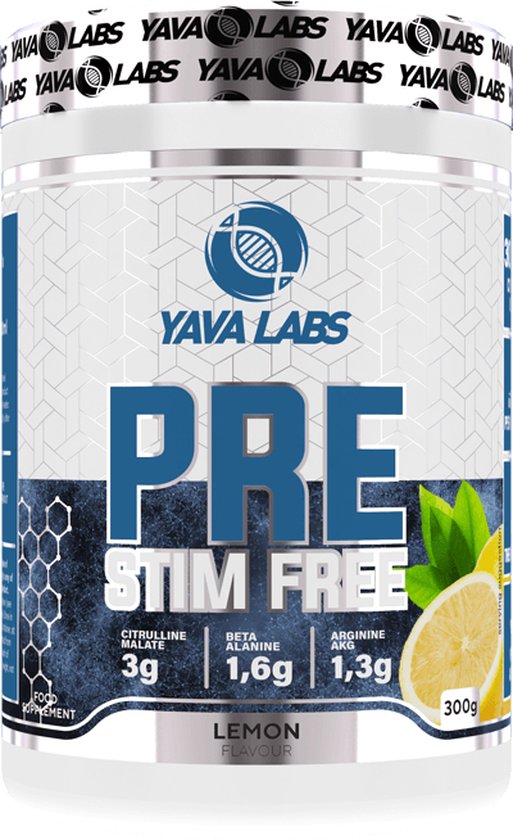 Yava Labs Pre Workout 300 Gram Stimulant Vrij Geen Caffeine Berry Blast bol