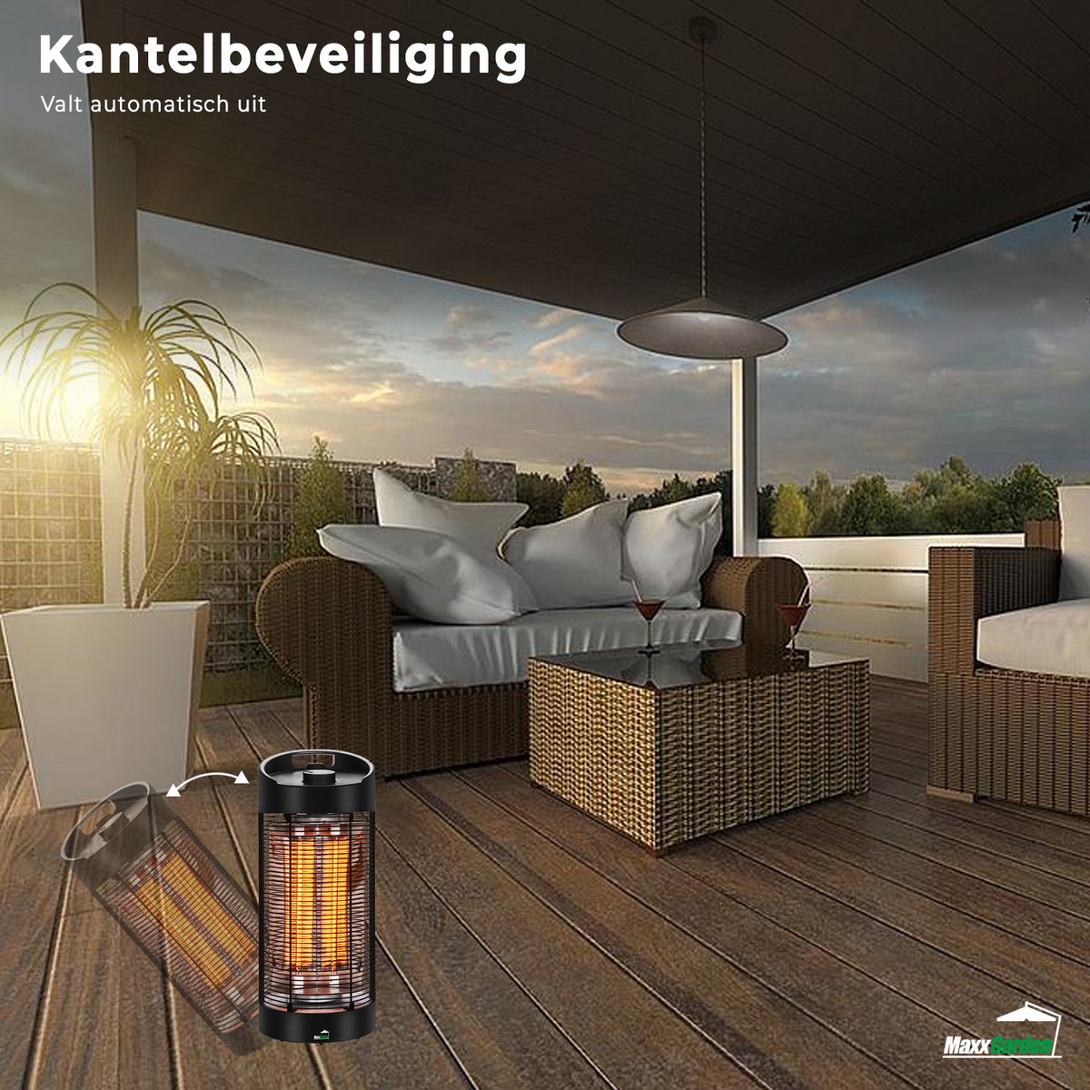 MaxxGarden Terrasverwarmer - Elektrische Terrasverwarming - Roterend - Tafelmodel - 1200W – foto 3