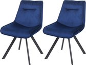 Set van 2 eetkamerstoel MCW-K24, gestoffeerde stoel keukenstoel fauteuil stoel, metaal fluweel ~ blauw