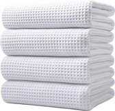 Microvezel badhanddoek - pluisvrij & sneldrogend - wafelstructuur - zeer groot - wit - 152 x 76 cm - 4 stuks