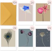 Luxe wenskaarten - set 10 stuks - met envelop - botanische kaarten - zonder tekst - alle gelegenheden - kunstkaart
