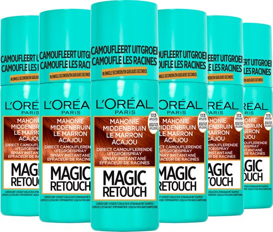 L'Oréal Paris Magic Retouch Mahonie Middenbruin Camouflerende Uitgroeispray Voordeelverpakking - 6 x 75ml