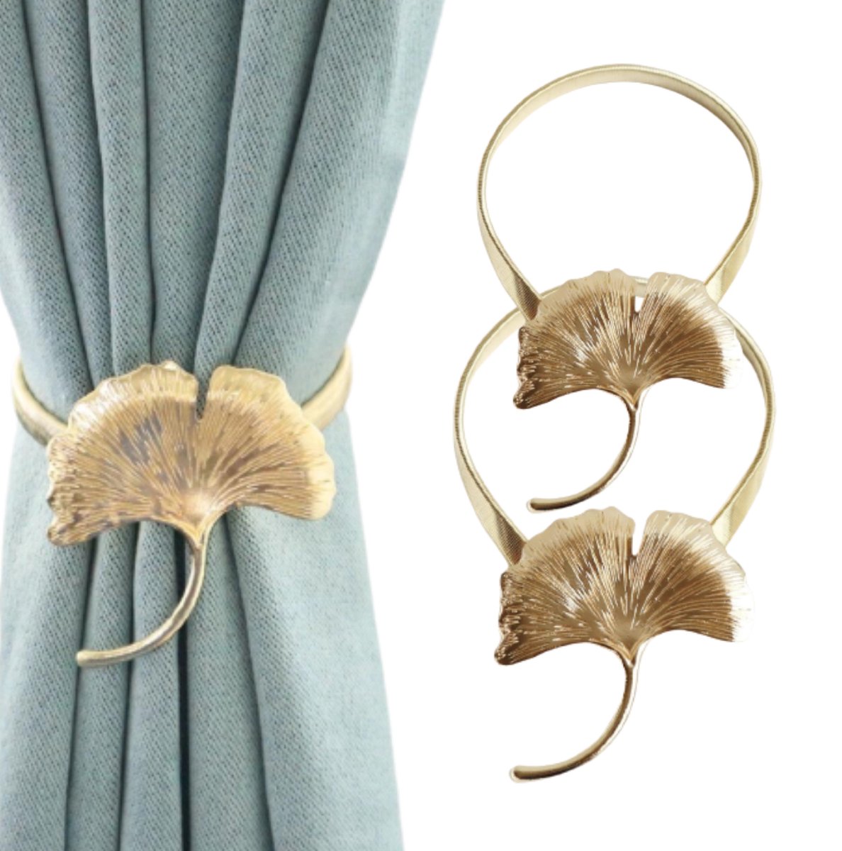 Home2go Gordijn Embrasse - raamdecoratieaccessoires - Gordijnhouder - Gordijn hanger - Gordijn Accessoires - Gouden ginko - 40 cm 2 Stuks