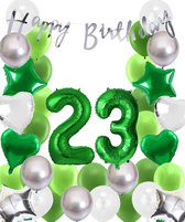 Snoes Ballonnen 23 Jaar Wit Groen Zilver Mega Ballon - Compleet Feestpakket 23 Jaar - Verjaardag Versiering Slinger Happy Birthday – Folieballon – Latex Ballonnen - Helium Ballonnen