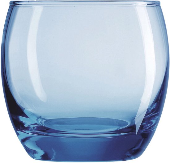Verre bleu, rond avec un fond épais.